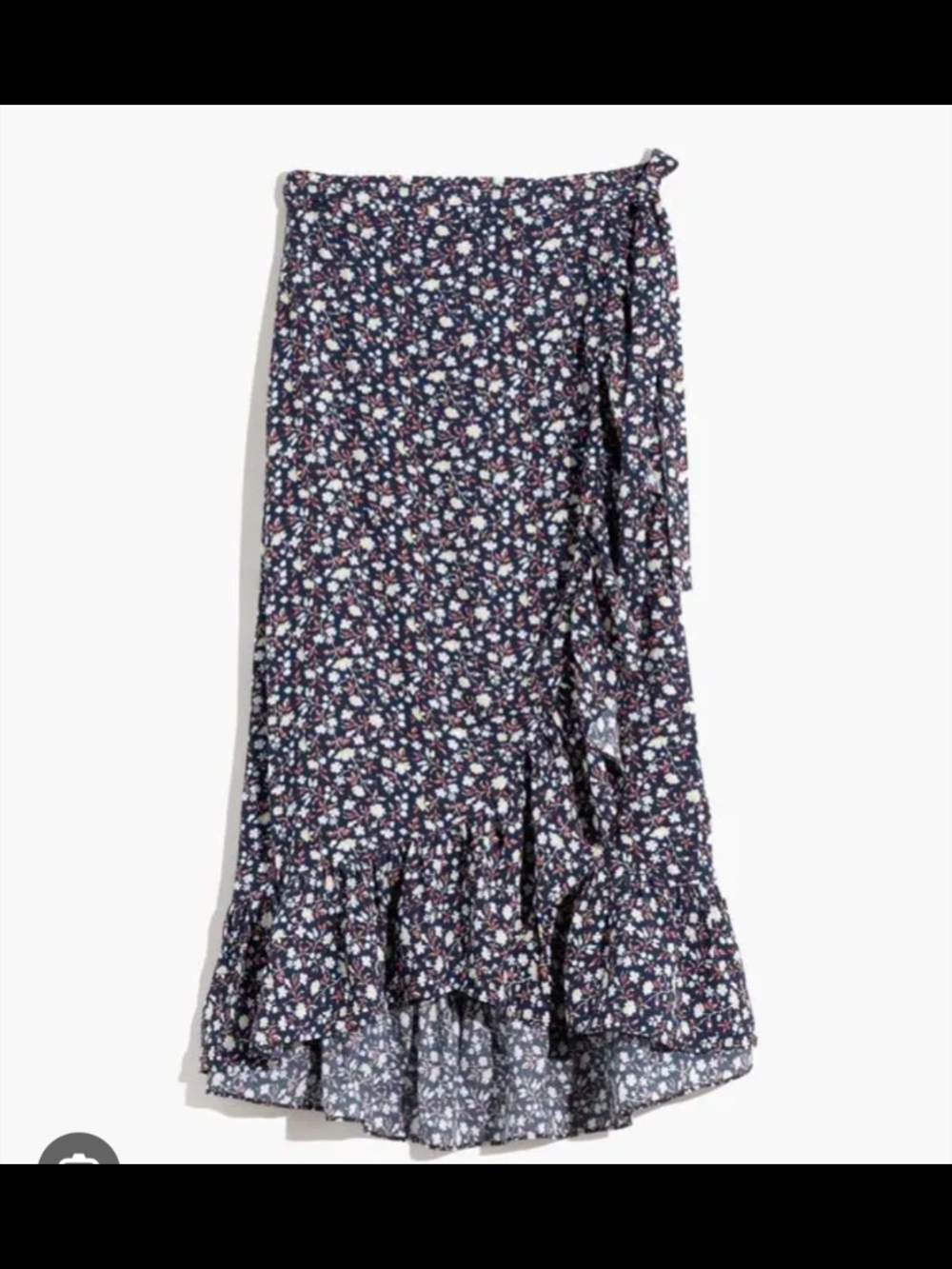Madewell Navy Floral Wrap Midi Skirt with Ruffle Hem